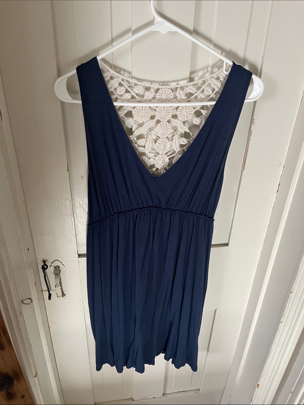 Mudd Navy V-Neck Mini Dress with Cream Lace Back